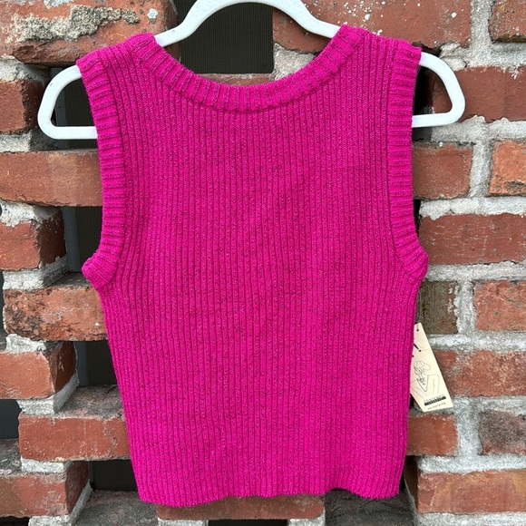 Contempo Casuals Vintage 80’s Knit Metallic Threads Electric Purple Pink Vest L - Picture 7 of 10